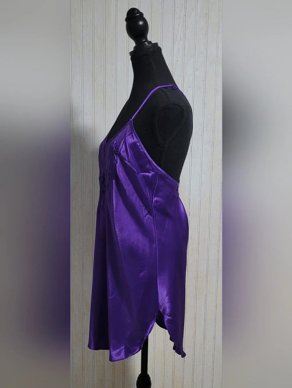 Vintage Josie Purple Satin Strappy Cross Back Slip Dress M